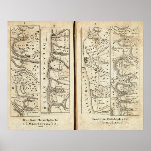 Philadelphia naar Washington Road Map 3 Poster (Voorkant)