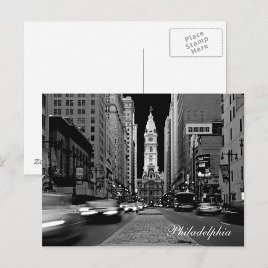 Philadelphia op het Briefkaart van Night (Voorkant / Achterkant)