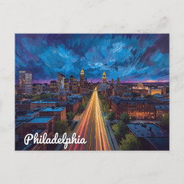 Philadelphia PA Nachtelijke Stadsgezicht Briefkaart