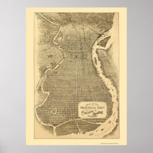 Philadelphia, PA Panoramic Map - 1870 Poster