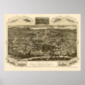 Philadelphia, PA Panoramic Map - 1876 Poster (Voorkant)