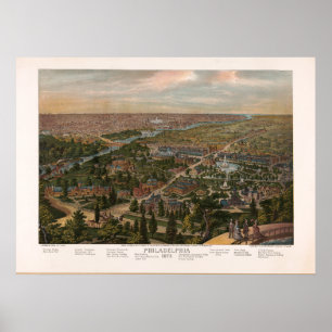 Philadelphia PA Panoramic Map  1876 Poster