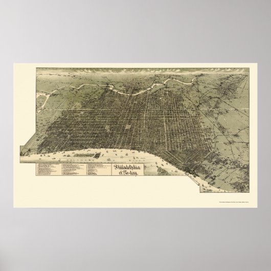 Philadelphia, PA Panoramic Map - 1887 Poster (Voorkant)