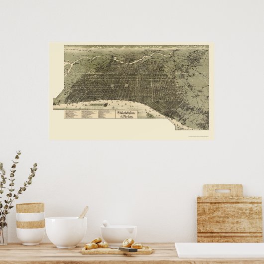 Philadelphia, PA Panoramic Map - 1887 Poster (Keuken)