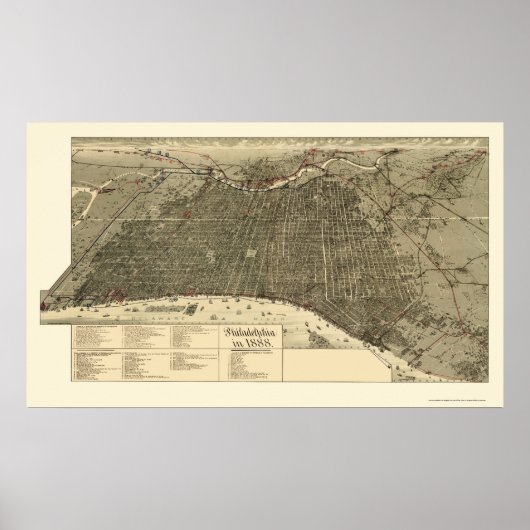 Philadelphia, PA Panoramic Map - 1888 Poster (Voorkant)