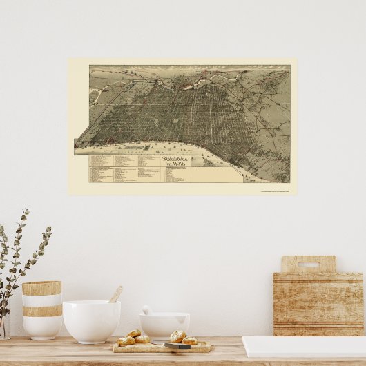 Philadelphia, PA Panoramic Map - 1888 Poster (Keuken)