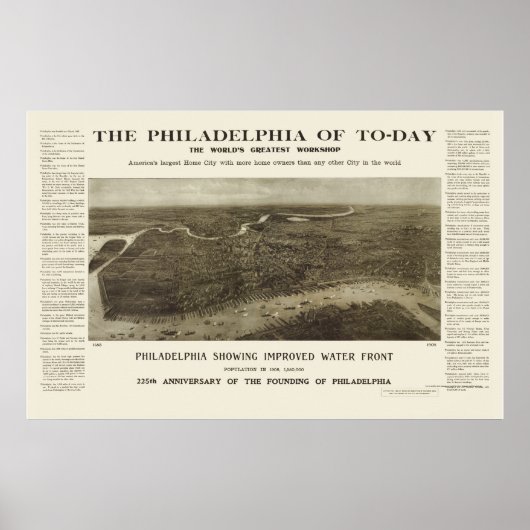 Philadelphia, PA Panoramic Map - 1908 Poster (Voorkant)
