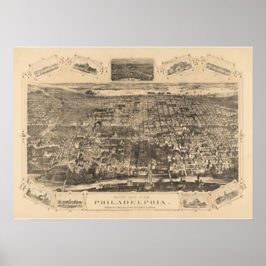Philadelphia PA Panoramic Map DIGITAAL REMASTERED Poster (Voorkant)