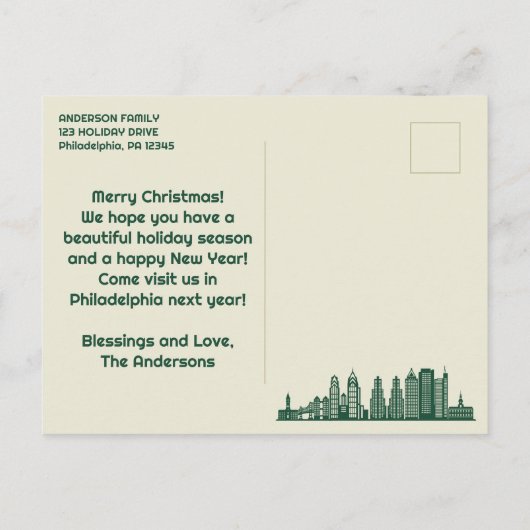 Philadelphia PA Skyline Christmas Holiday Briefkaa Feestdagenkaart (Achterkant)
