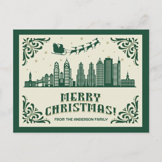 Philadelphia PA Skyline Christmas Holiday Briefkaa Feestdagenkaart (Voorkant)