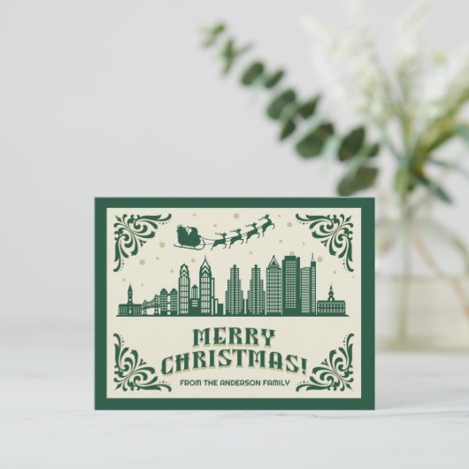 Philadelphia PA Skyline Christmas Holiday Briefkaa Feestdagenkaart (Staand voorkant)
