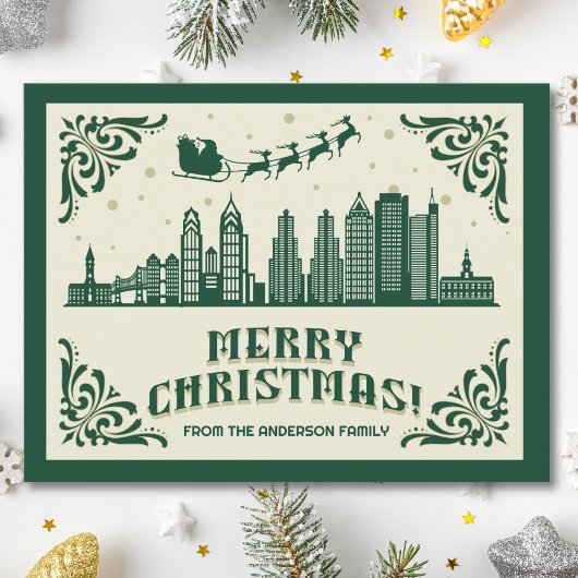 Philadelphia PA Skyline Christmas Holiday Briefkaa Feestdagenkaart