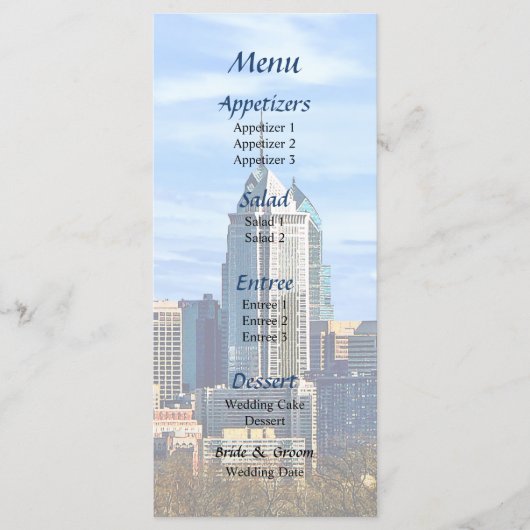 Philadelphia Pa Skyline II Wedding Menu (Voorkant)