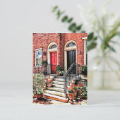 Philadelphia PA - Townhouse met Rode Geraniums Briefkaart (Staand voorkant)