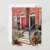 Philadelphia PA - Townhouse met Rode Geraniums Briefkaart (Voorkant / Achterkant)
