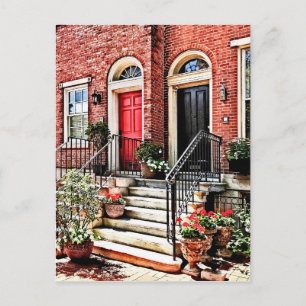 Philadelphia PA - Townhouse met Rode Geraniums Briefkaart