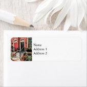 Philadelphia PA - Townhouse met Rode Geraniums Etiket (Insitu)