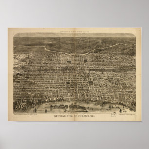 Philadelphia Penn 1872 Antiek Panoramische Kaart Poster