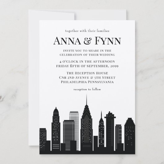 Philadelphia Pennsylvania City Skyline Wedding Inv Kaart (Voorkant)