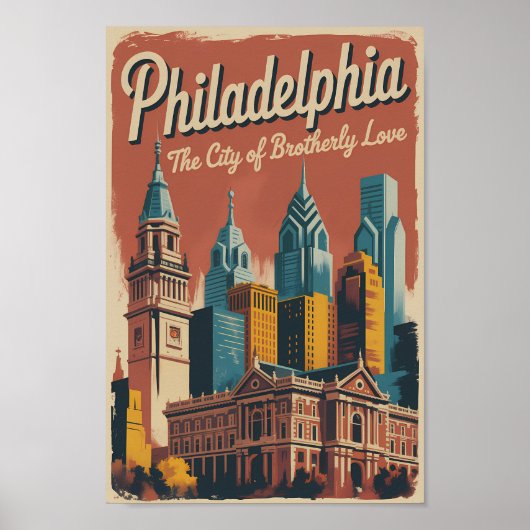 Philadelphia Pennsylvania Illustration Travel Art Poster (Voorkant)