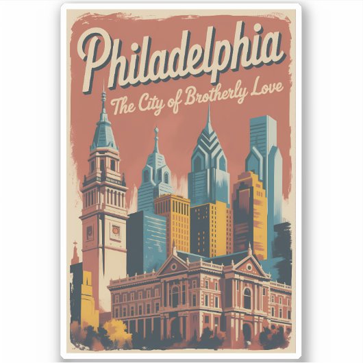 Philadelphia Pennsylvania Illustration Travel Art Sticker (Voorkant)