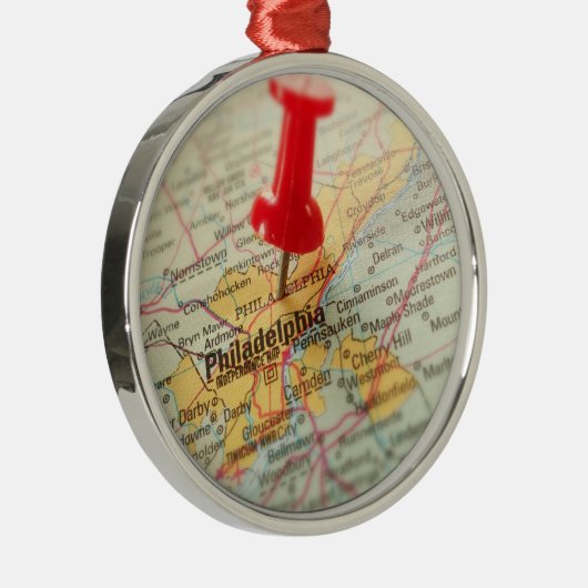 Philadelphia Pennsylvania Kaart met Kerstmis Metalen Ornament (Rechts)