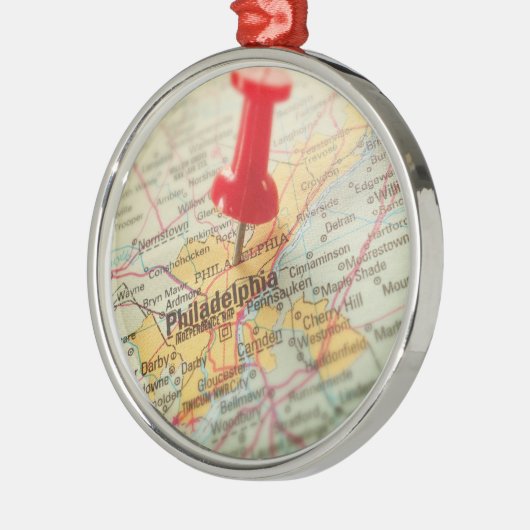 Philadelphia Pennsylvania Kaart met Kerstmis Metalen Ornament (Links)