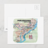 Philadelphia Pennsylvania Retro  Art Map Briefkaart (Voorkant / Achterkant)