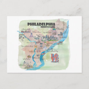 Philadelphia Pennsylvania Retro Art Map Briefkaart