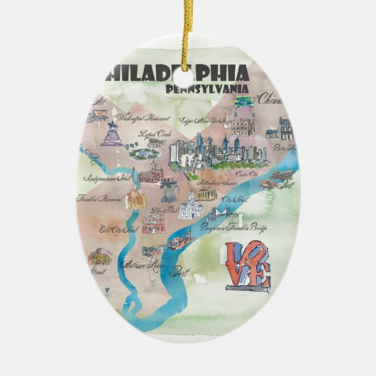 Philadelphia Pennsylvania Retro Art Map Keramisch Ornament (Voorkant)
