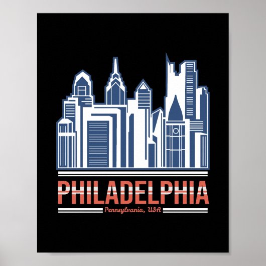 Philadelphia Pennsylvania Silhouette Retro Stadont Poster (Voorkant)