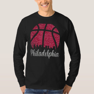 Philadelphia Pennsylvania Skyline Pink Basketball T-shirt