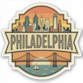 Philadelphia Pennsylvania Skyline Retro Travel Sticker (Voorkant)