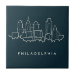Philadelphia Pennsylvania Skyline Tegeltje<br><div class="desc">Dit ontwerp bevat een handgetekende illustratie van de skyline van Philadelphia op een donkerblauwe achtergrond.</div>