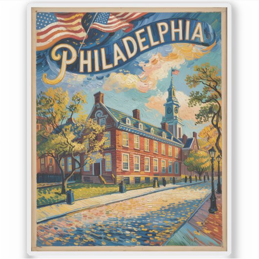Philadelphia Pennsylvania US Retro Van Gogh Travel Sticker (Voorkant)