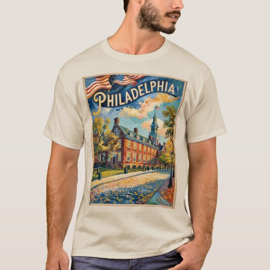 Philadelphia Pennsylvania US Retro Van Gogh Travel T-shirt (Voorkant)