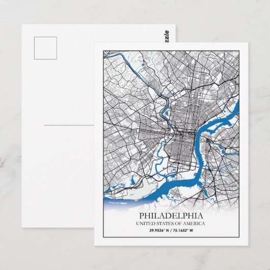 Philadelphia Pennsylvania USA Travel City Map Briefkaart (Voorkant / Achterkant)