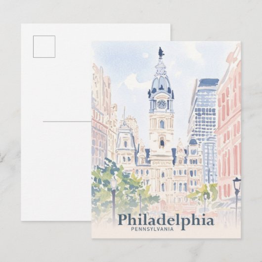 Philadelphia Pennsylvania USA Waterverf Reizen Briefkaart (Voorkant / Achterkant)