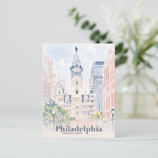Philadelphia Pennsylvania USA Waterverf Reizen Briefkaart (Staand voorkant)