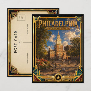Philadelphia Pennsylvania Vintage Art Deco Gouden Briefkaart