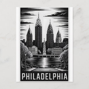 Philadelphia Pennsylvania Zwart Wit Houtsnede Briefkaart