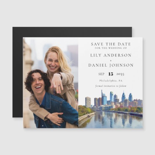 Philadelphia Photo Wedding Save The Date Magnetische Uitnodiging (Voorkant / Achterkant)