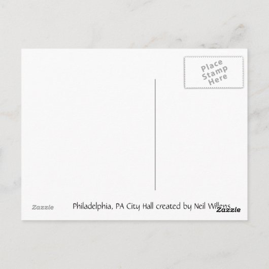 Philadelphia, postkaart van het gemeentehuis PA (Achterkant)