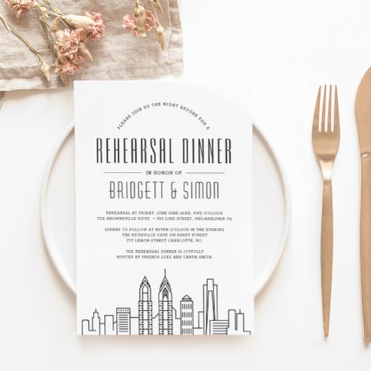 Philadelphia Rehearsal Dinner | Skyline Invite Kaart