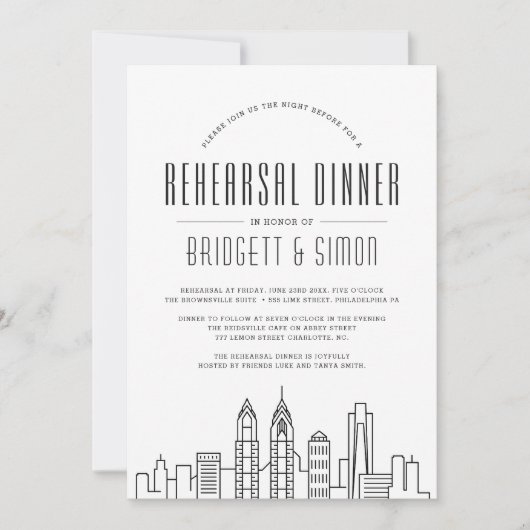 Philadelphia Rehearsal Dinner | Skyline Invite Kaart (Voorkant)