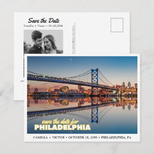 Philadelphia Save the Date Retro Skyline Ansichtka Briefkaart