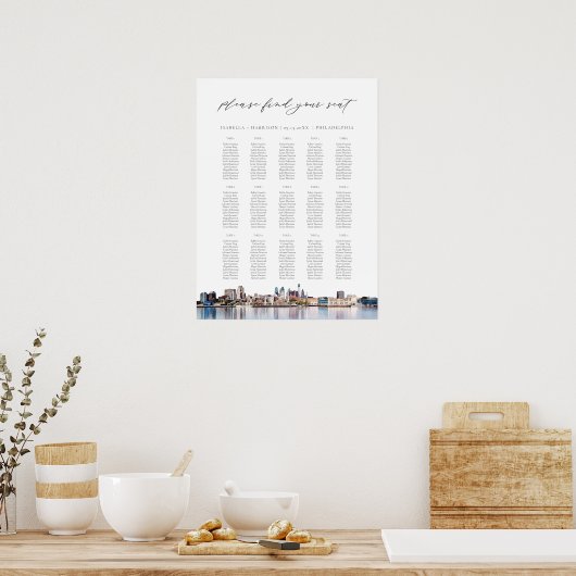 PHILADELPHIA Schilderde skyline Wedding Seding Cha Poster (Keuken)