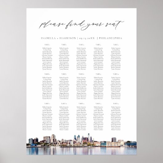 PHILADELPHIA Schilderde skyline Wedding Seding Cha Poster (Voorkant)