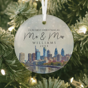 Philadelphia Silhouet Eerste Kerstmis Als Meneer & Glas Ornament