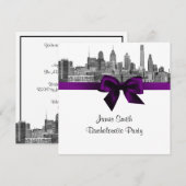 Philadelphia Silhouet Etch BW Paarse Bachelorette Kaart (Voorkant / Achterkant)